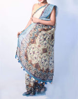 Pure Linen Digital Print Saree In Sky Blue,Shop Linen Saree Online,Buy Floral Print At Best Rate
