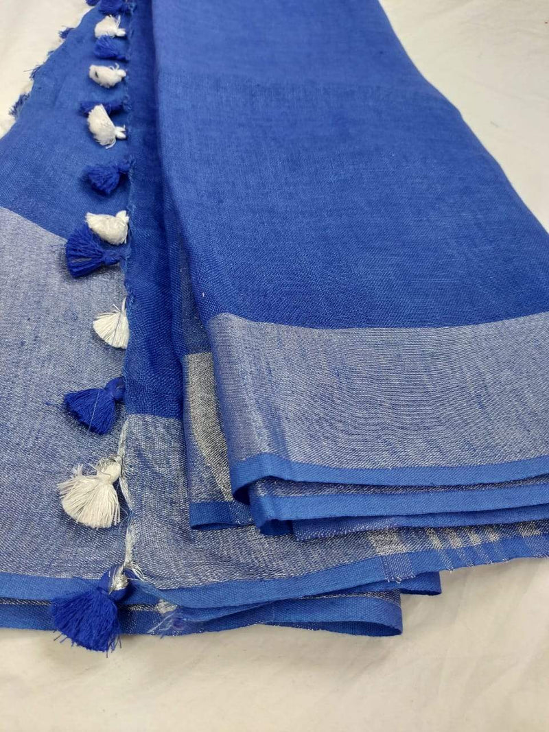 Pure Linen Saree In Ink Blue Color,authentic linen saree, digital printed linen saree, line sarees online 
