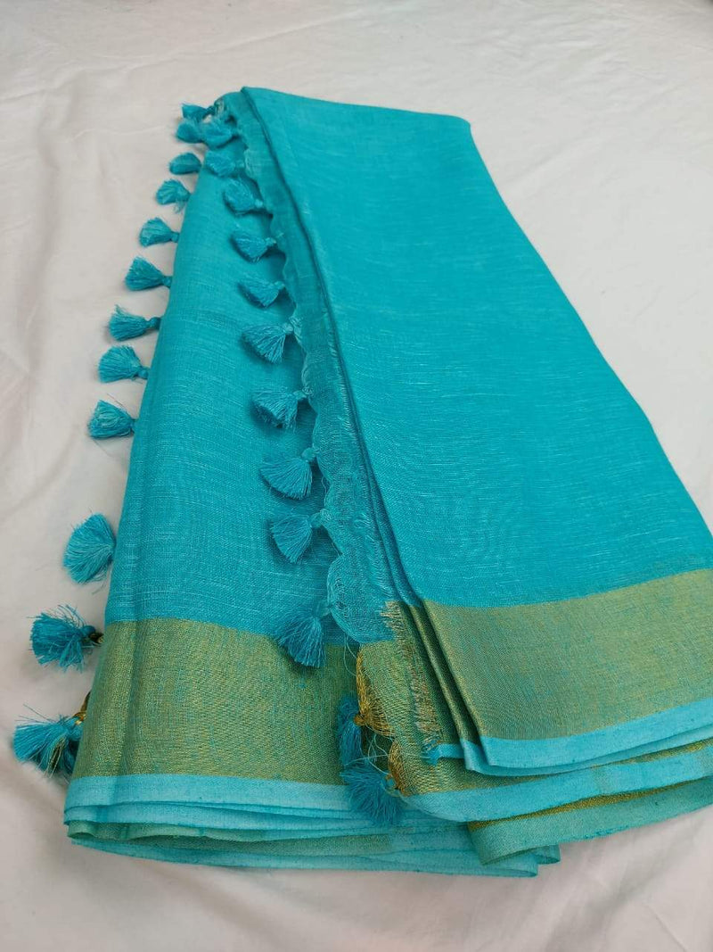 Pure Linen Saree Sky Blue,Best rates of line sarees in india, wholesale linen sarees online 