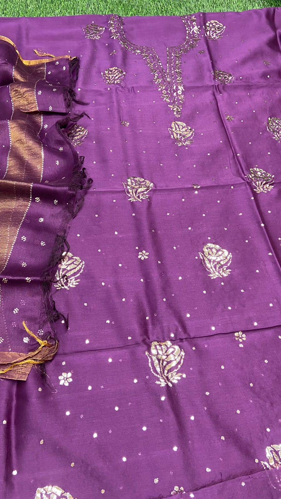Purple Chanderi Chikankari Silk Kurti And Dupatta