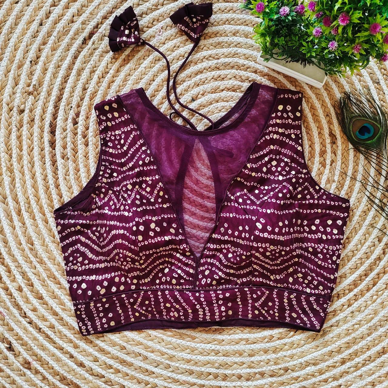 Purple Foil Print Rayon Blouse