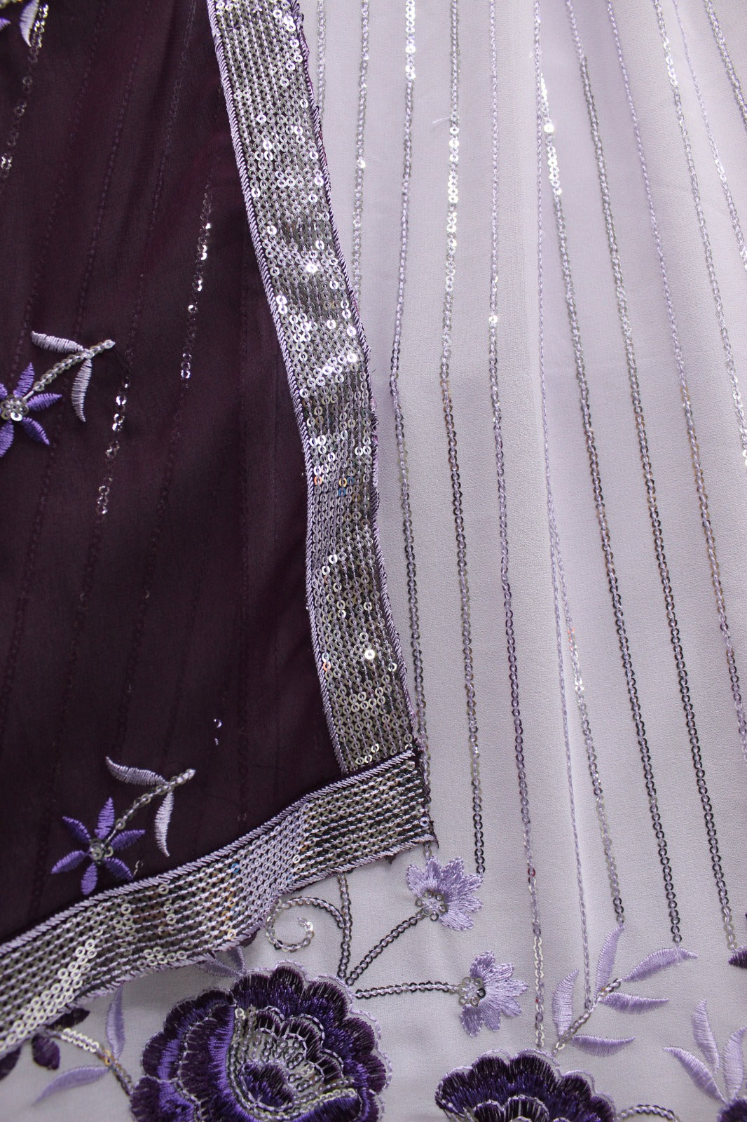 Purple Embroidery And Sequin Semi Stitched Lehenga