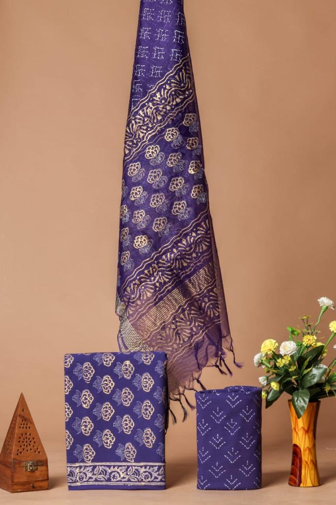 Purple Unstitched Cotton Suit Set