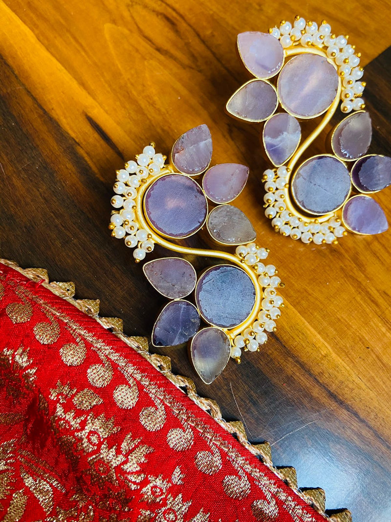 Purple Raw Stone Earring, Stud Earrings , Hoops Earrings