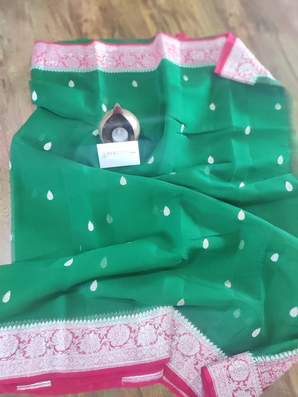Green And Pink Banarasi Khaddi Georgette Saree