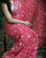 Red Lucknowi Tepechi Work Saree,Chikankari saree from lucknow, Chikankari saree online