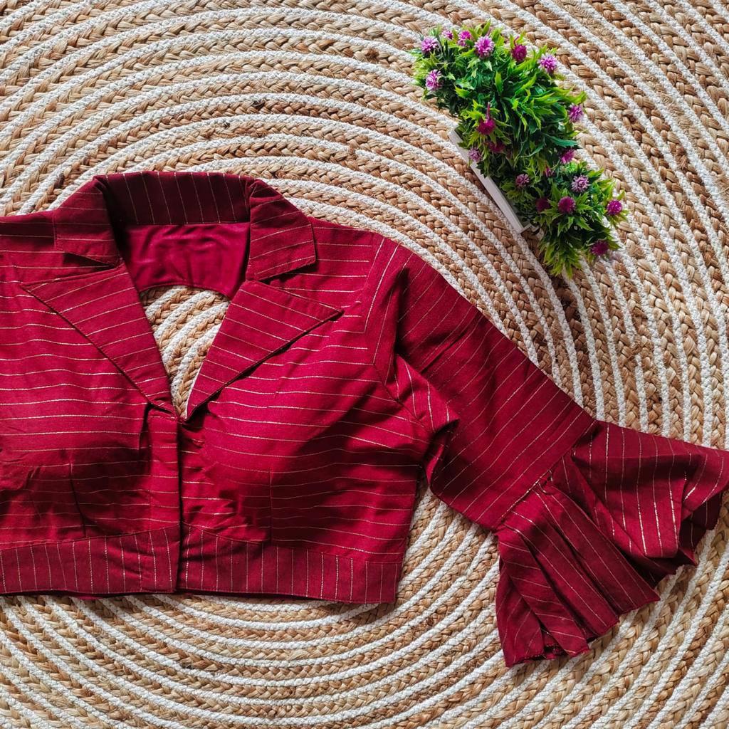 Red Cotton Blouse With Collar