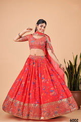 Red Zari & Embroidery Semi Stitched Lehenga