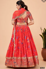 Red Zari & Embroidery Semi Stitched Lehenga