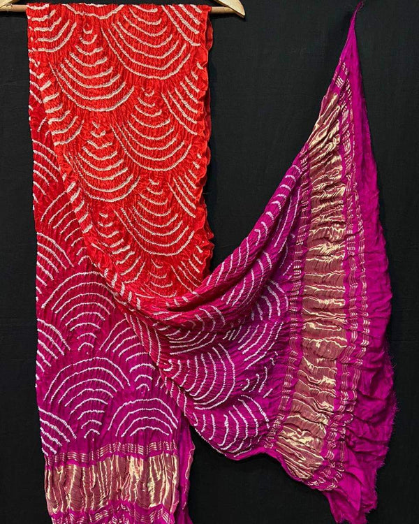 Red and Pink Pure  Gajji Silk Dupatta