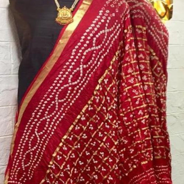 Red Bandhani Silk Gharchola DupattaBridal Dupatta, Marwadi Chunri Online