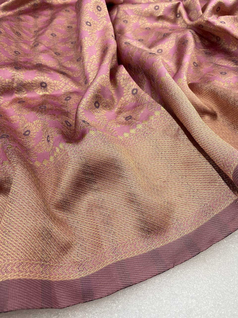 Rose Gold Banarasi Soft Silk Saree With Blouse