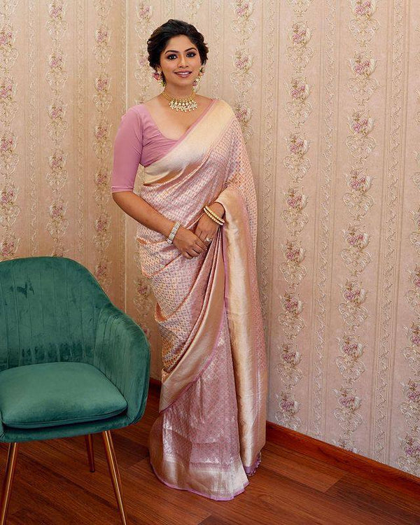 Rose Gold Banarasi Soft Silk Saree