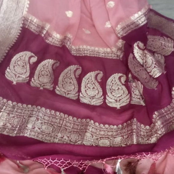 Pink & Wine Banarasi Khaddi Georgette Saree,Wedding Saree, Indian Sarees, Online Sarees