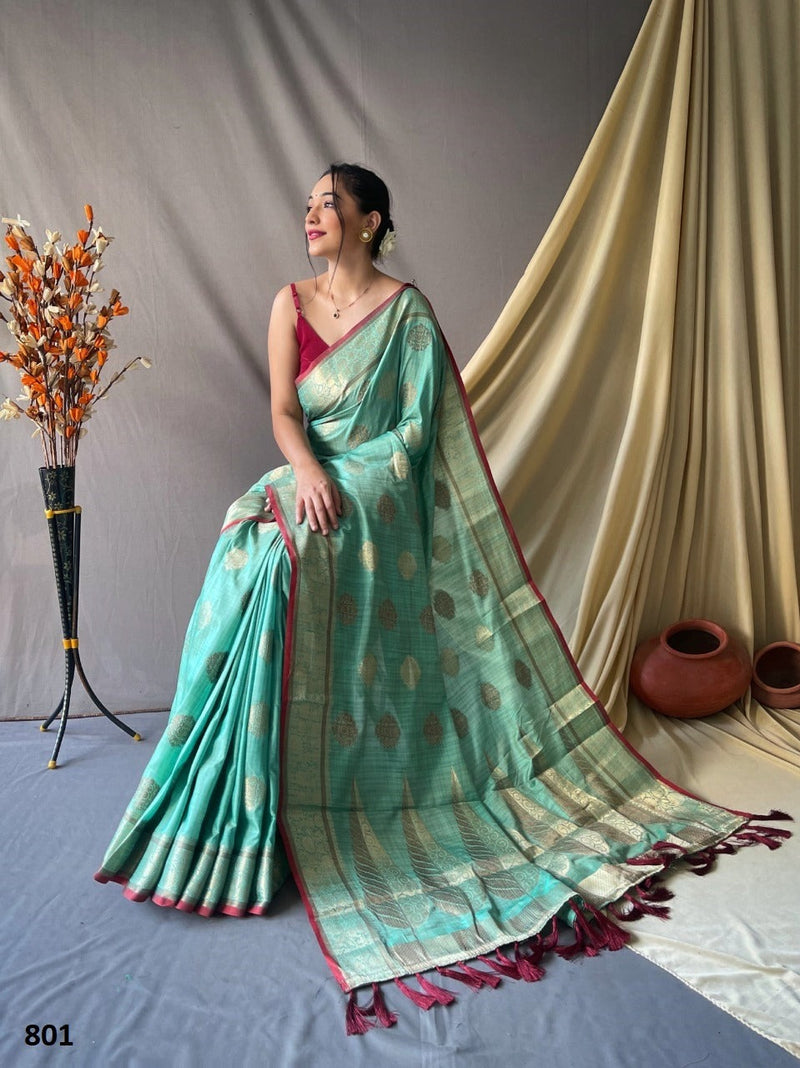 Sea Green Linen Cotton Sarees