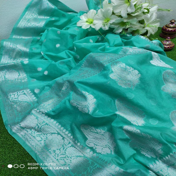 Seagreen Banarasi Semi Georgette Saree ,Banarasi Semi Georgette Saree Online, Banarasi Sarees
