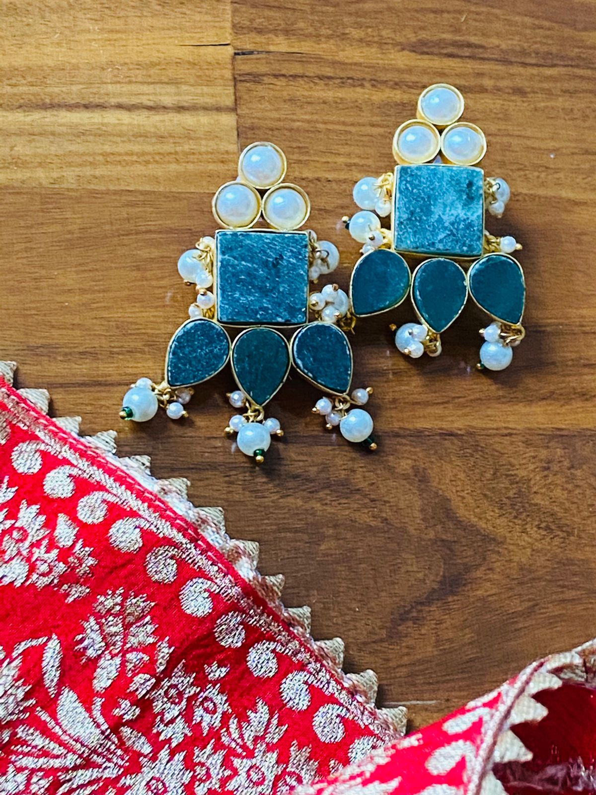 Seagreen Raw Stone Earring, Traditional Earrings , Shop Online At Jhakhas.Com 