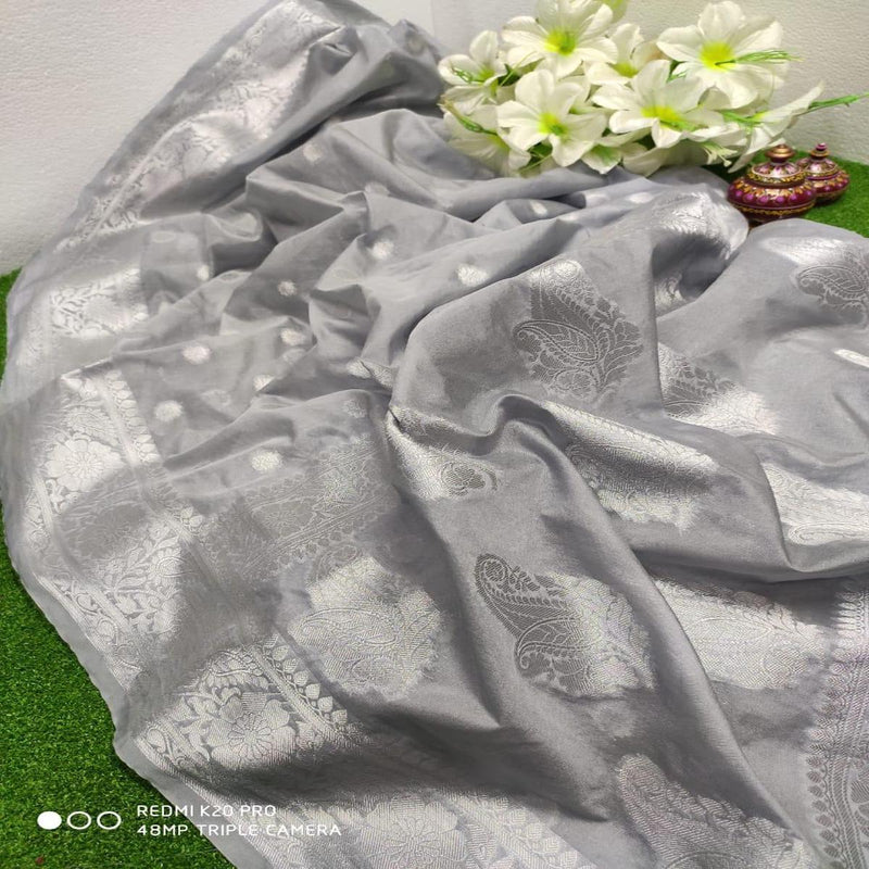 Silver Banarasi Semi Georgette Saree ,Banarasi Semi Georgette Saree, Banarasi Saree Online