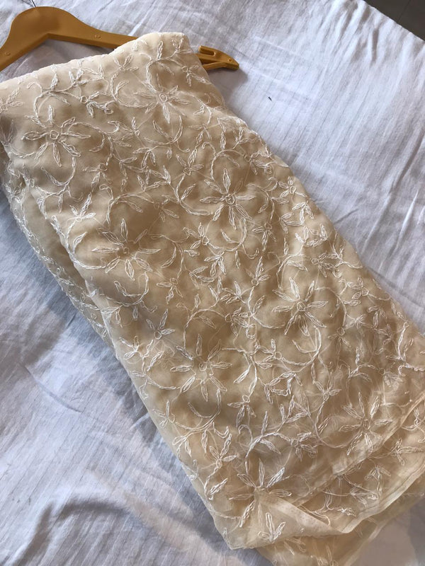 Light Brown Lucknowi Tepechi Work Saree