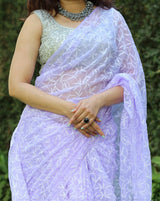 Lightpink Lucknowi Tepechi Work Saree,Chikankari saree from lucknow, Chikankari saree online
