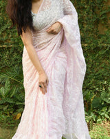 baby pink Lucknowi Tepechi Work Saree