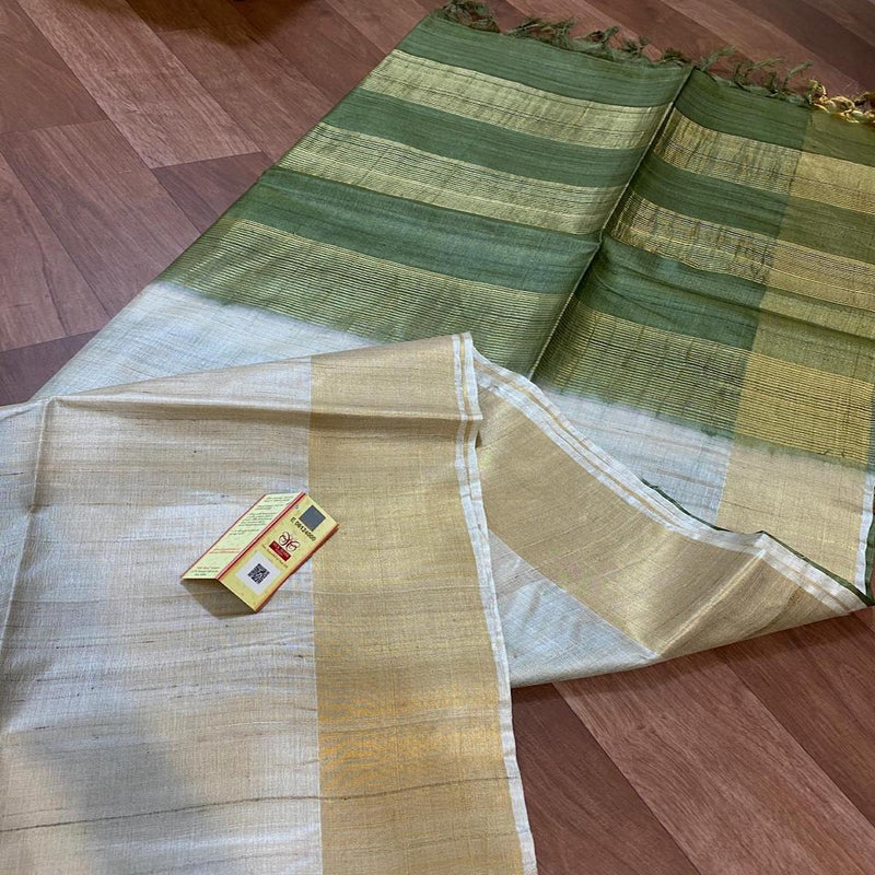 Green Pallu Tussar Silk Saree With Blouse