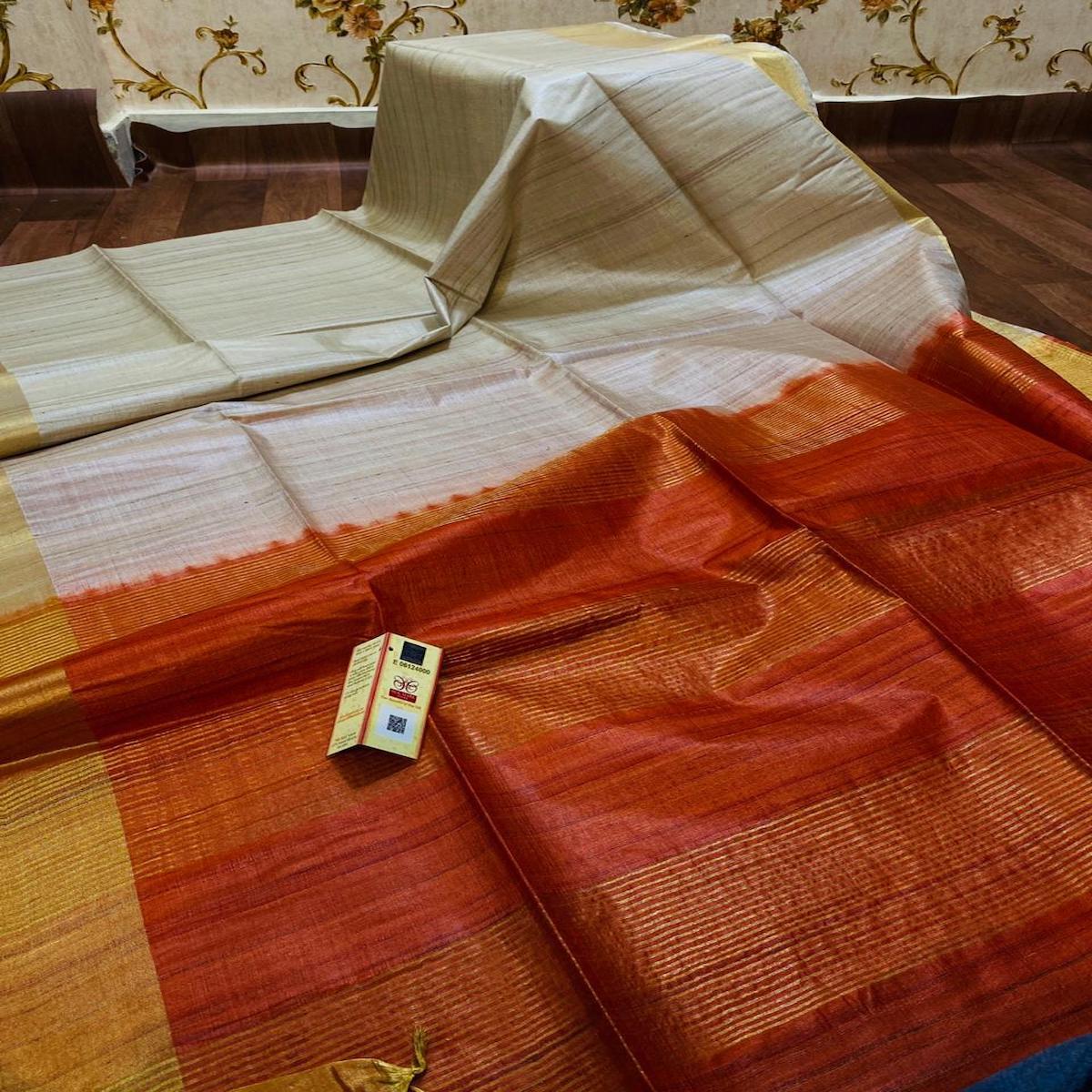 Maroon Pallu Tussar Silk Saree With Blouse