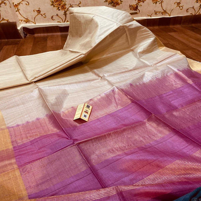 Grey Pallu Tussar Silk Saree With Blouse