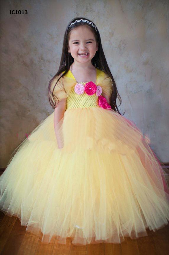 Abel and Lula Baby Girls Yellow Floral Bow Mikado Dress | HONEYPIEKIDS