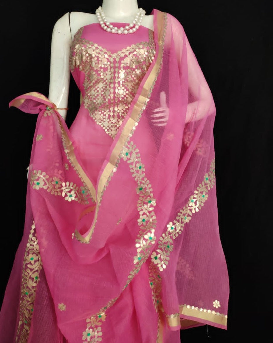Kota Salwar Suit In Gota Work  In Pink,kota doria suits online shopping