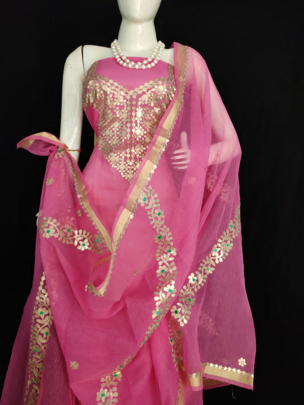 Designer Kota Doria Embridery Work Suit In Pink,kota doria suits with price