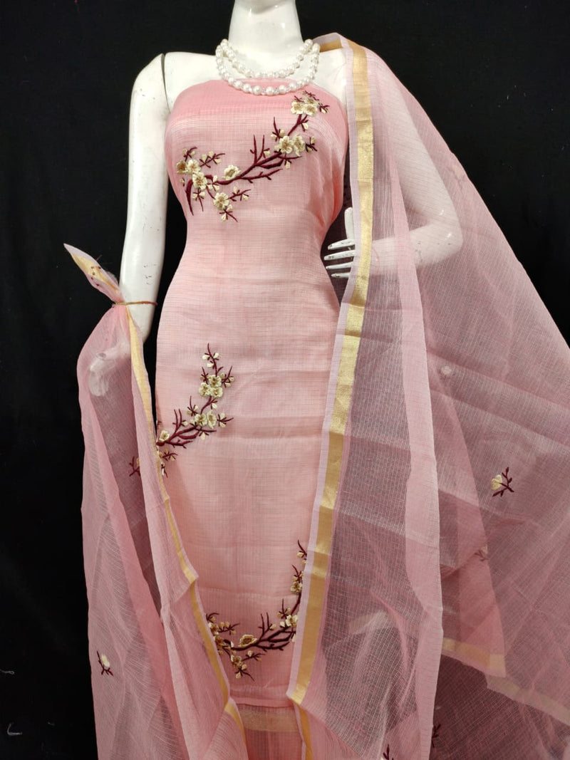 ShopKota Doria Embroidery Work Suit In Peach,kota doria suits in jaipur