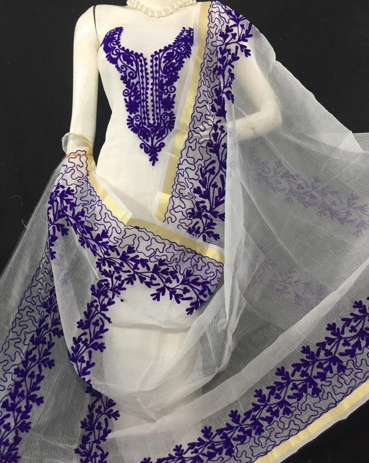 Classic Kota Doria Embridery Work Suit In White,kota doria suits with price