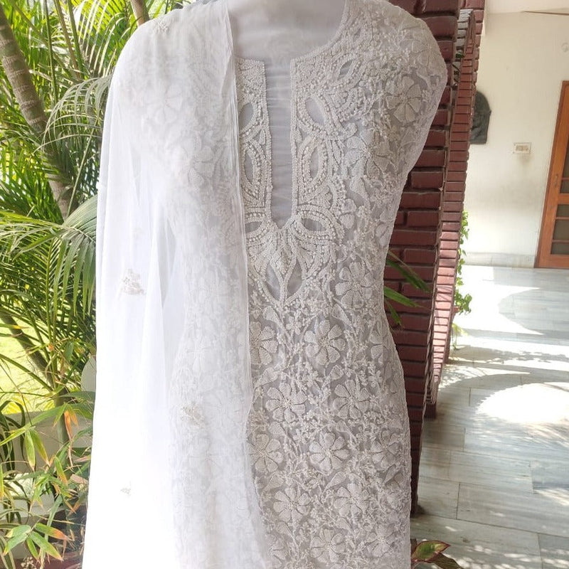 Beautiful White Georgette Chikankari Salwar Suit