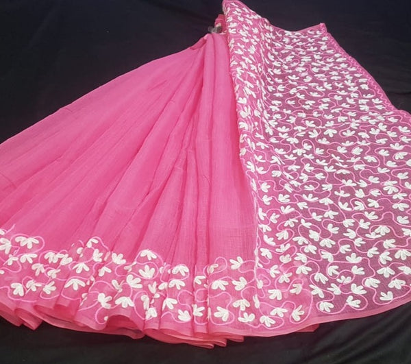 Shop  Kota Doria Embroidery Work Sari In Pink,Latest Kota Sarees