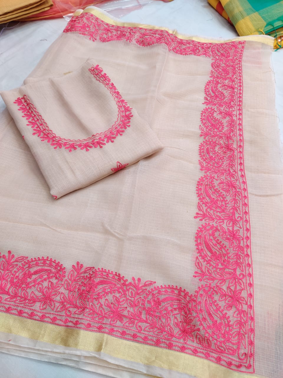 Kota Doriya Embridery Work Suit In Beige