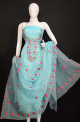Beautiful Kota Doriya Embroidery Work Suit In Sky Blue
