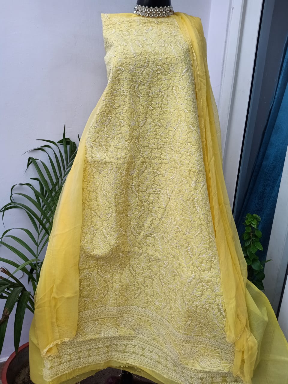 Fancy Cotton chikankari salwar suit in yellow - jhakhas.com