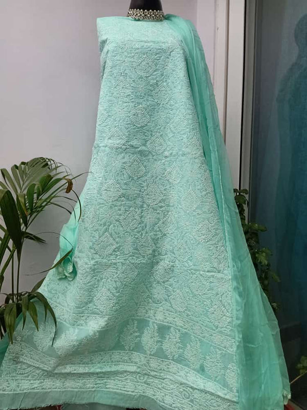 Beautiful Cotton chikankari salwar suit in sea green - jhakhas.com