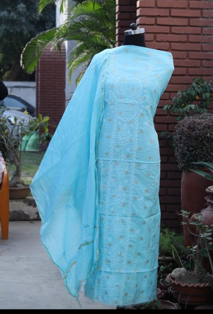 Sky Blue Pure Chanderi Salwar Suit