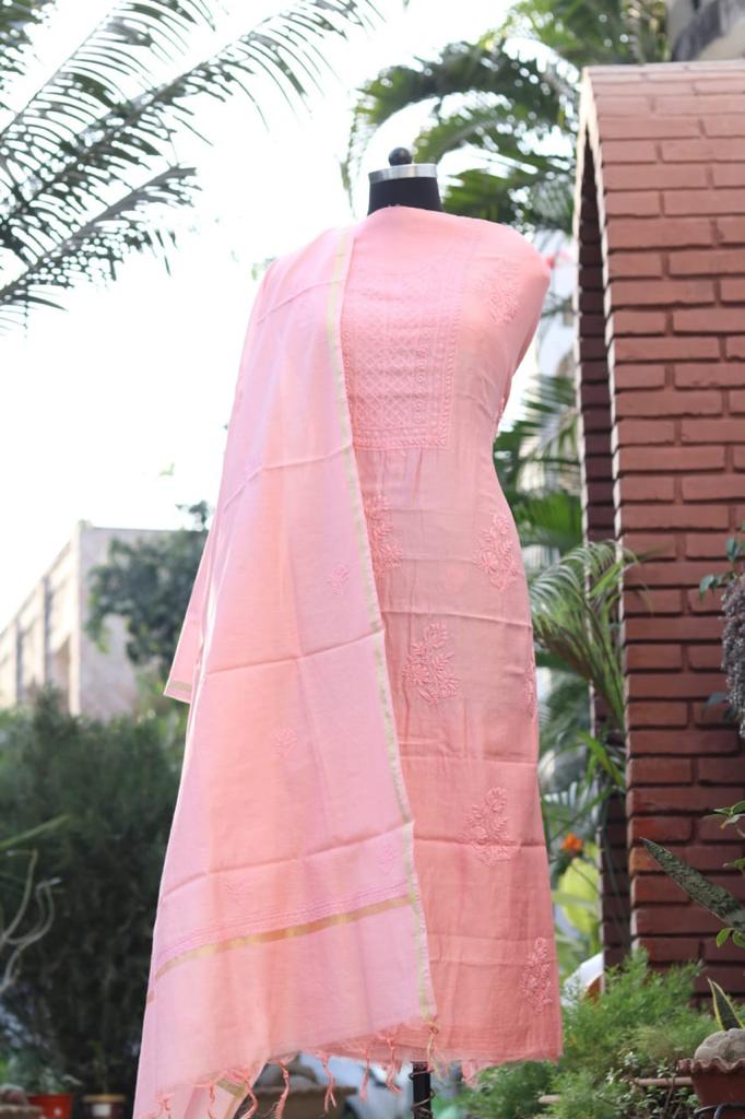 Baby Pink Pure Chanderi Chikankari  Salwar Suit