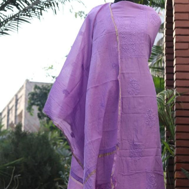 Purple Pure Chanderi Chikankari Salwar Suit