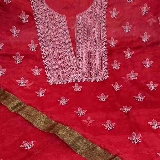 Red Organza Chikankari Salwar Suit