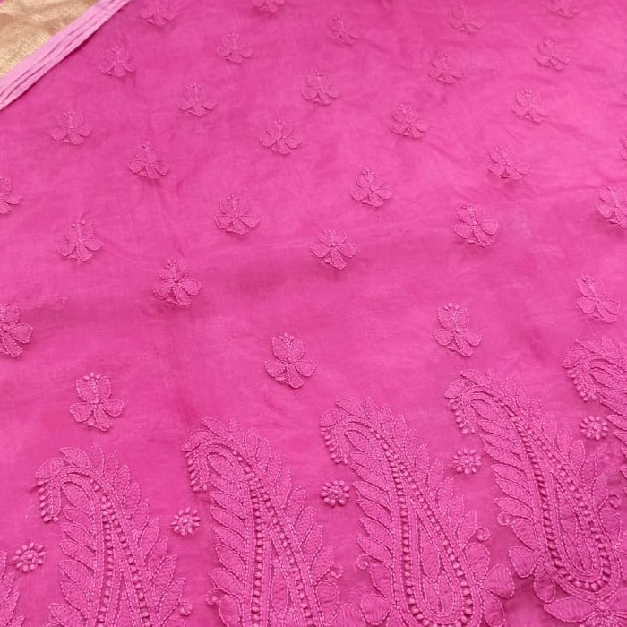 Gorgeous Pink Organza Chikankari Salwar Suit Fabric