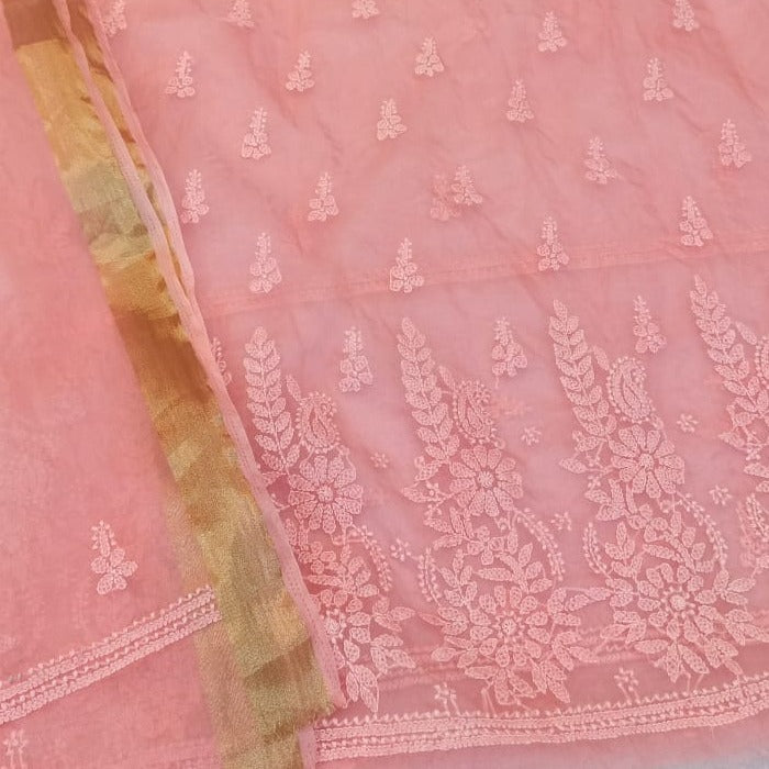 Baby Pink Organza Chikankari Salwar Suit