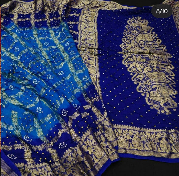 Blue Bandhani Gharchola Art Silk Saree