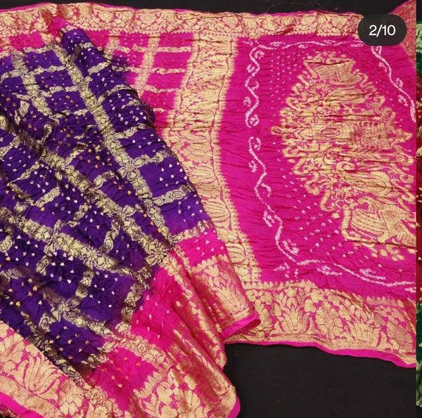 Purple And Pink Bandhani Gharchola Saree