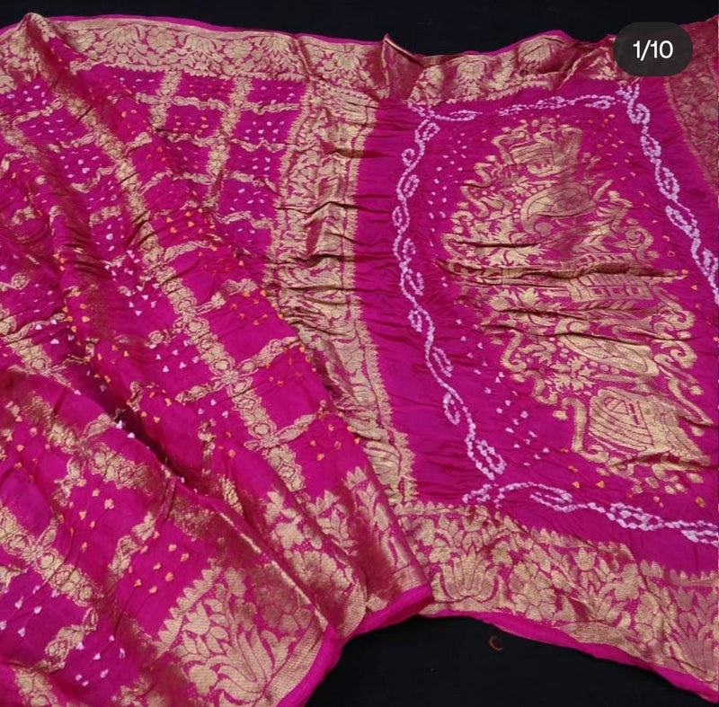 Pink Bandhani Gharchola Saree
