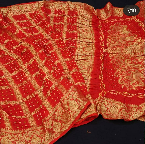 Red Bandhani Ghatchola Saree