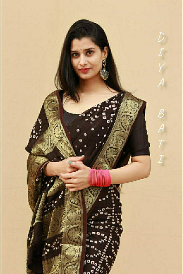 Black Bandhani Soft Art Silk Saree